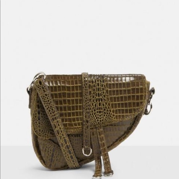 Missguided Bags Green Faux Leather Textured Saddle Bag Poshmark